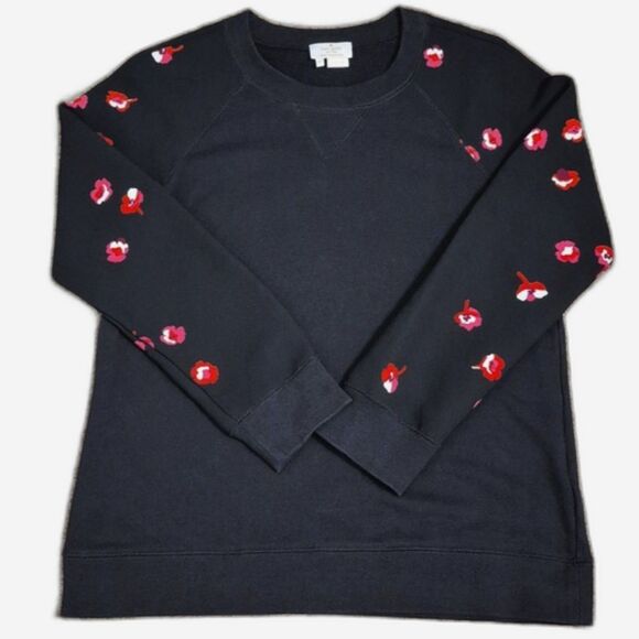 Kate Spade Cherry Blossom Jacquard Sleeve Sweater S Black Crewneck Knit Pullover - Picture 11 of 11